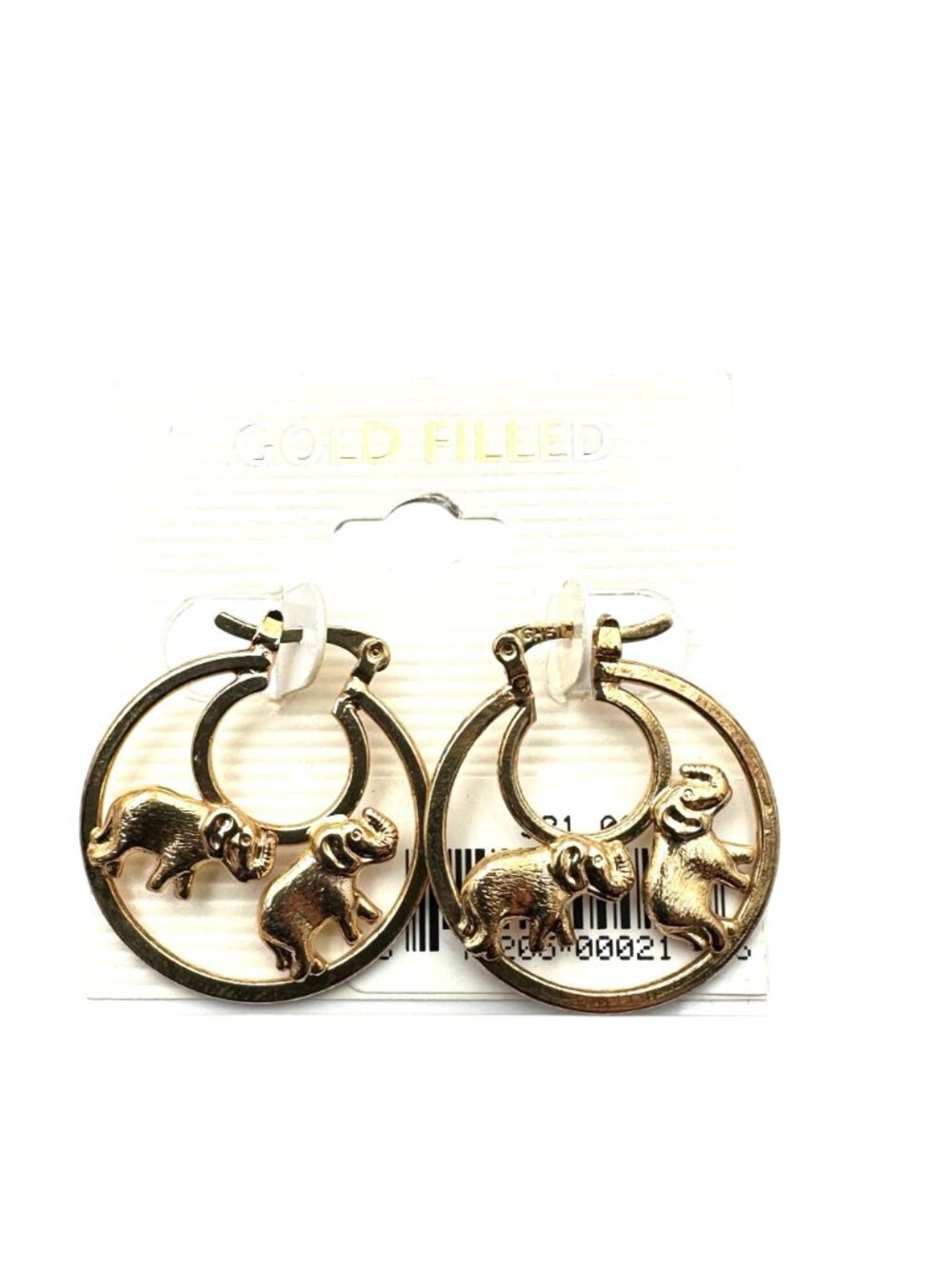 Elephant Earrings Yellow Gold Filled Hoops Pierced Chandelier Original Card NOS - Picture 2 of 3